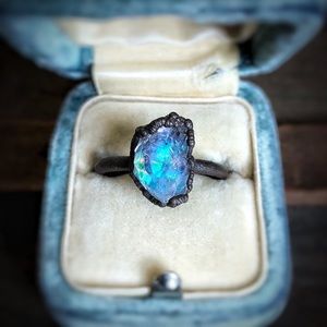 Handmade Copper Raw Aura Amethyst Ring Size 8